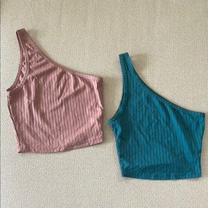One-Shoulder Ribbed Women Top Set